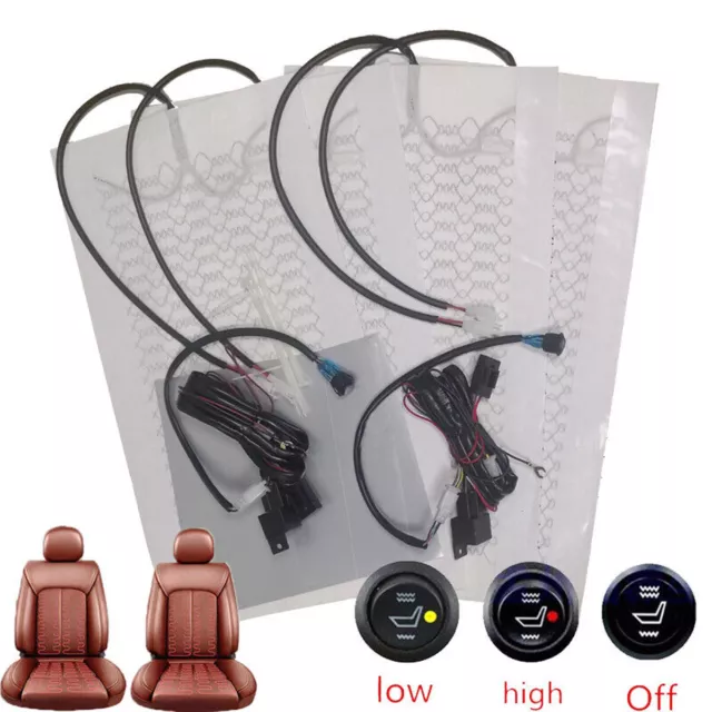 Universal 12V Car Carbon Fiber Heated Seat Heater Kit Cushion Round Switch Set