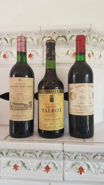 Lot de 3 bouteilles vin rouge Bordeaux 1974