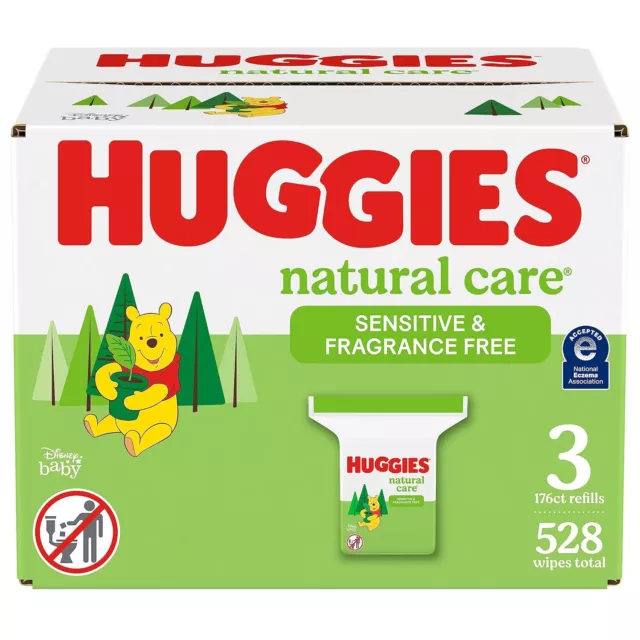 Huggies Natural Care Sensitive Baby Wipes, Unscented, 3 Refill Packs (528 Wipes)