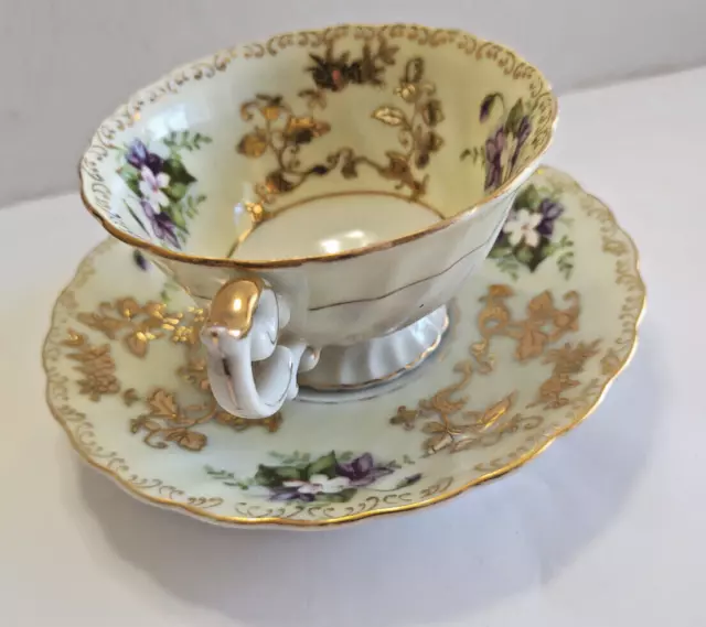 Vintage Shafford Japan Hand Painted Porcelain Wide Mouth Cup & Saucer Set 1960's