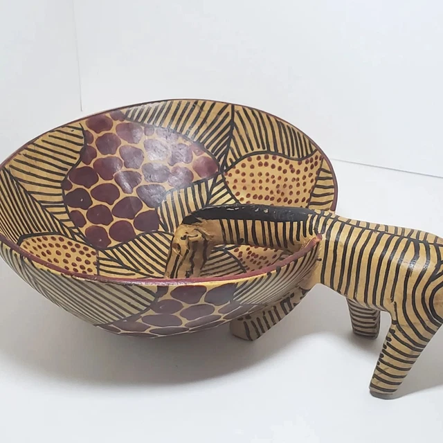 Wood Carved Safari African ZEBRA Animal Hand Painted Handcarved Bowl Decor Kenya