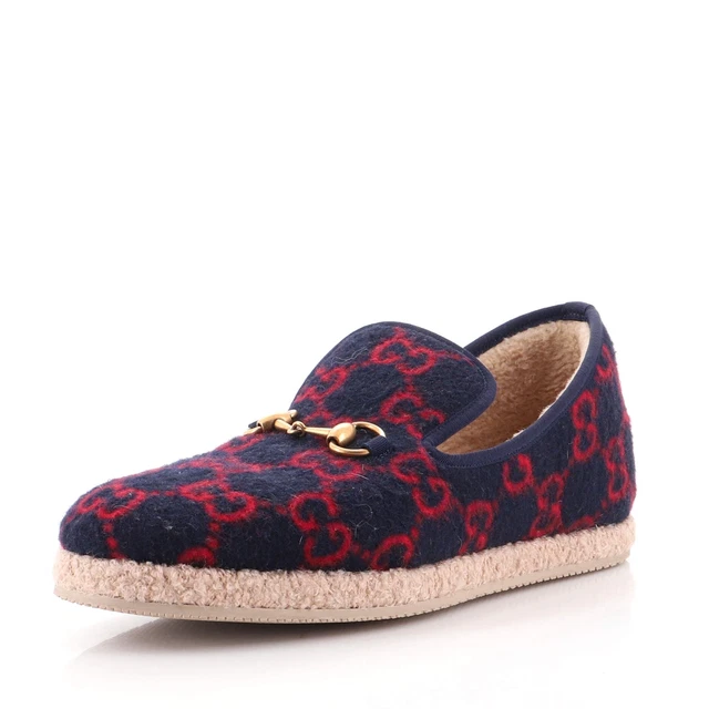 Gucci Men's Fria Horsebit Loafers GG Wool Blue, Red Gucci Men's Fria Horsebit Loafers GG Wool Blue, Red