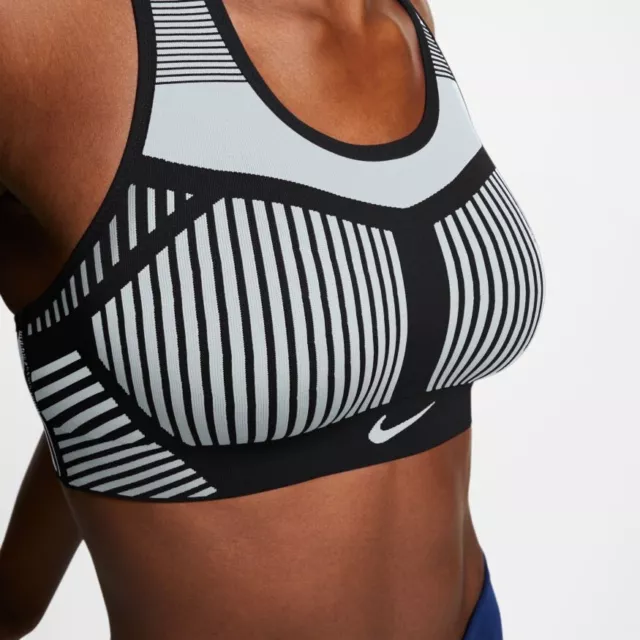 Nike Fenom Flyknit Sports Bra Womens Size L Black Gray High Support Nylon