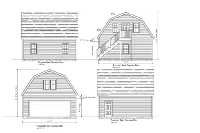 24'X24'- 24'X24' Garage Plans Gambrel Roof  2 Car Plans 23-2424-Gmb-12