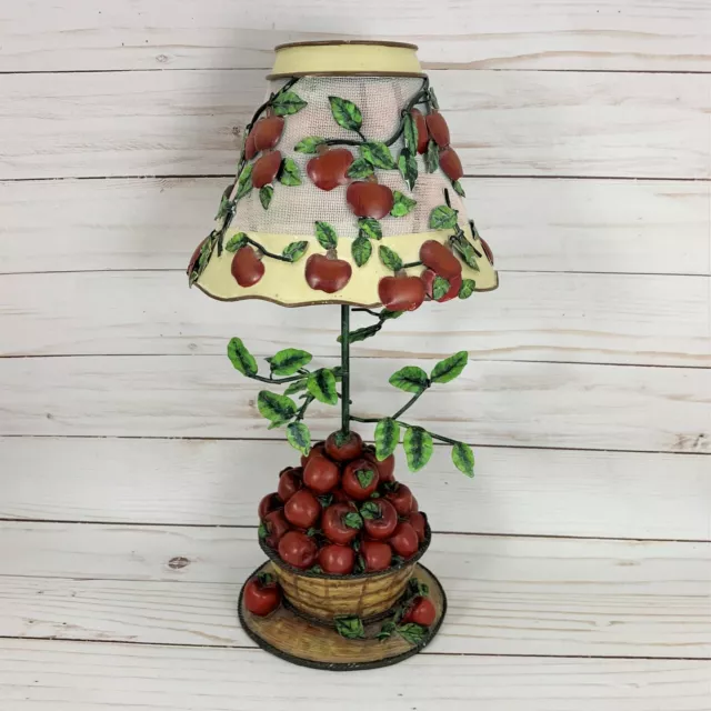 Home Interiors Apple Tree Candle Holder Lamp Metal Shade Basket Apples Votive