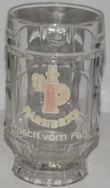 DIMPLED HEAVY GLASS BEER MUG "PARKBRAU" FRISCH VOM 0.4L Vtg 1980 W.GERMANY