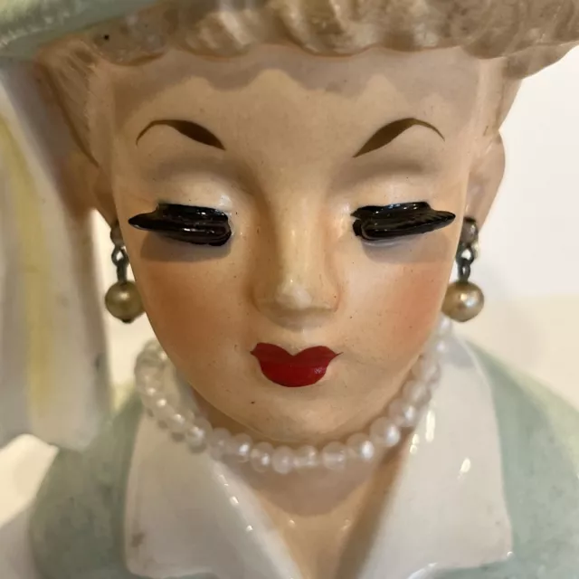 Lady Head Vase Vintage Mint Green Lucille Ball Napco 1958 C3342A Beautiful! 2