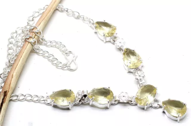 Collier en argent sterling 925 avec pierres précieuses en quartz citron...