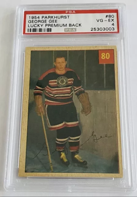 1954-55 Parkhurst George Gee #80 Lucky Premium Back PSA 4 Chicago BlackHawks