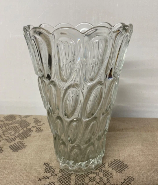 Grand Vase Ovale En Verre Transparent - 35,5 Cm De Haut - Style Art Déco - Occasion Bon état