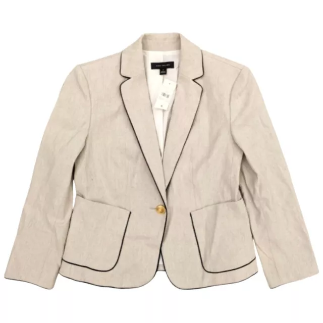 Ann Taylor Women's Ivory Single Button Linen Blend Blazer Size 0 Gold Button NWT