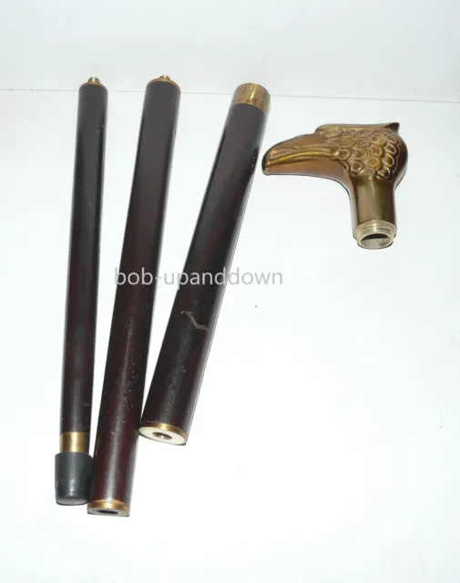 Eagle Head Walking Stick Three section Dark Brown timber shaft with brass thread