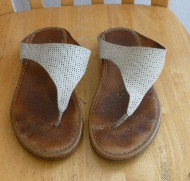 FITFLOP Supercomff THONG SANDALS Perforated Leather Light Beige US 9 UK 7 EU 41