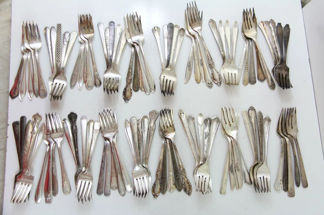 100x SALAD FORKS FLATWARE NO MONO SILVERPLATE LOT VINTAGE CRAFT REUSE REPURPOSE