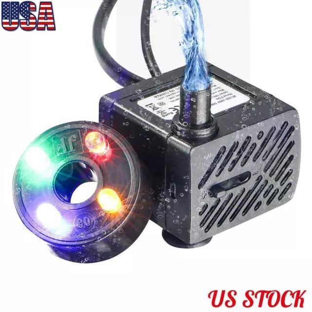 Submersible Water Pump for Water Feature Aquarium Fish Tank with 4 LED Light US