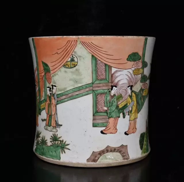 Old Chinese Famille Rose Brush Pot W/lady N132