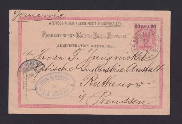 1898 - 20 P. österreichische Post Ganzsache ab Canee nach Deutschland (23062907)