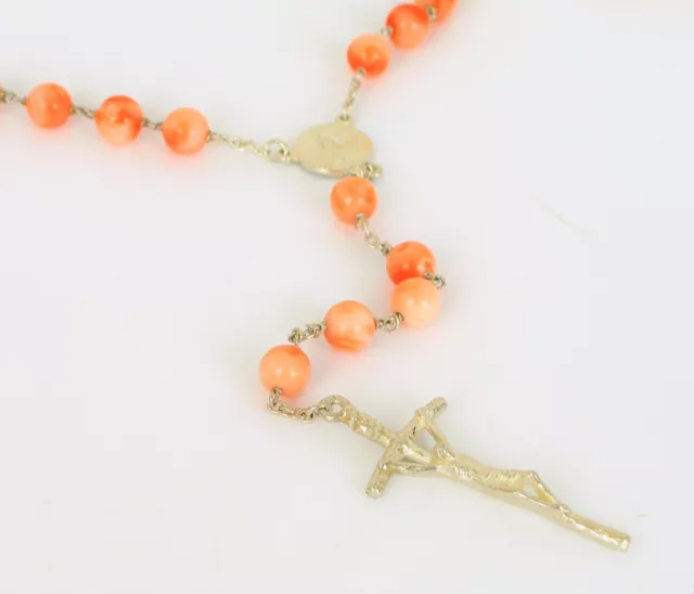 Beautiful Sterling Religious Rosary Pink Angel Skin Coral Bead Crucifix Cross