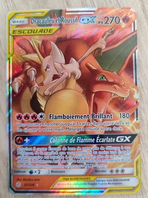 Carte Pokemon DRACAUFEU ET ROUSSIL 22/236 GX Escouade TBE