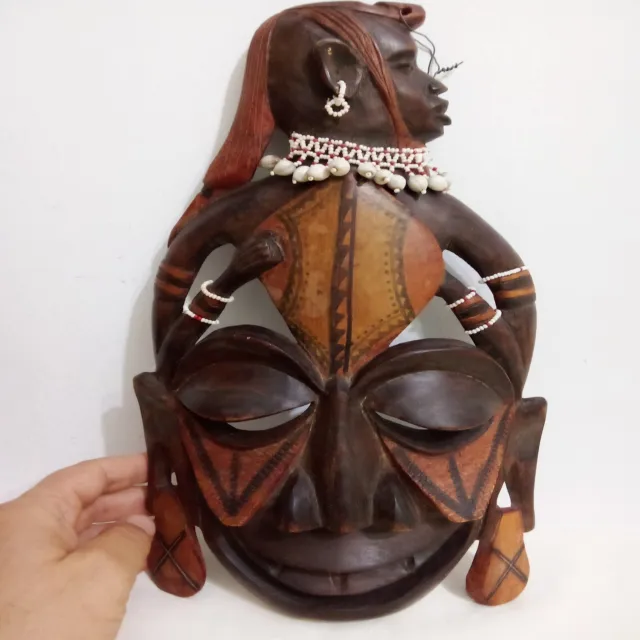 Hand Carved Wooden African Tribal Mask Vintage Wood Wall Hanging Face Masks Art