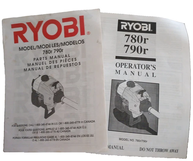 RYOBI 780R 790R Gas Trimmer Operator's Manual and Parts Diagram 15.00