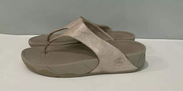 FitFlop Lulu Shimmer Womens Sz 9 Leather Sandal Thong Wedge Rose 505137