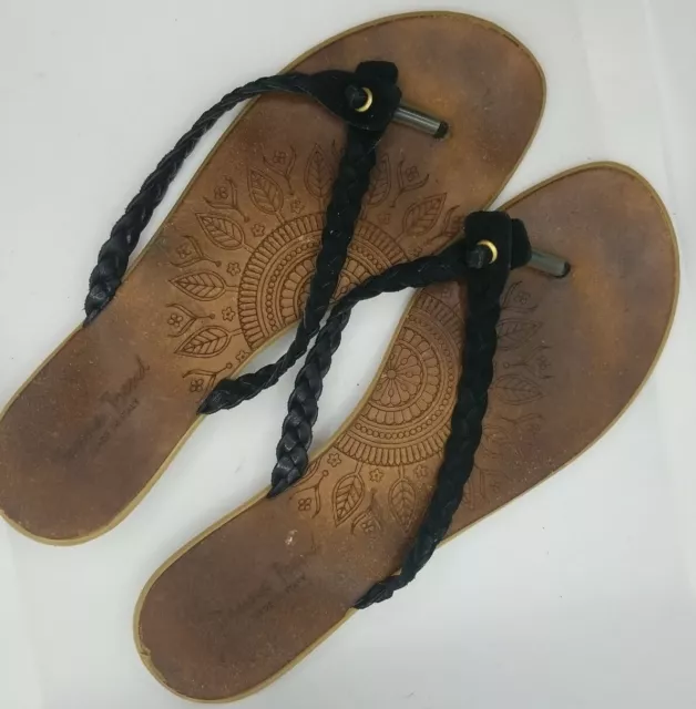 Donna Trend Sandals Brown Leather Black Braided Thong Strap womens Sz 9