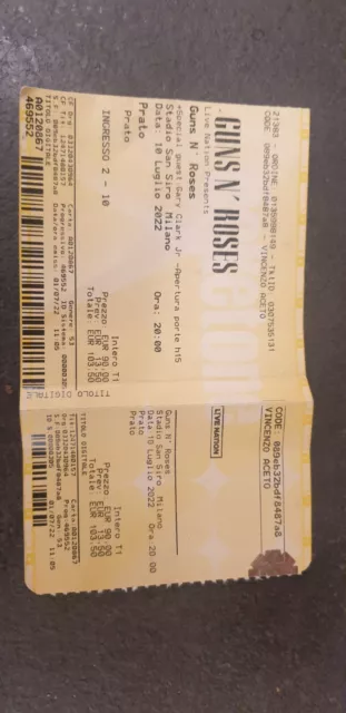 Guns n Roses San Siro Milano Ticket Stub Luglio 2022