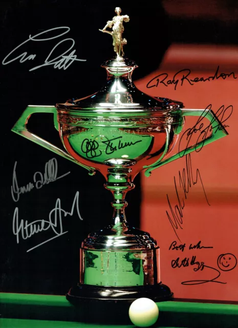 Alex HIGGINS & 7 WORLD SNOOKER Champions Autograph 16x12 Signed Photo AFTAL COA