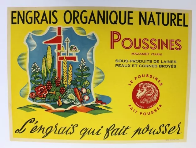 Affiche Engrais Organique Naturel Poussines Mazamet France Mouton Belier 1930