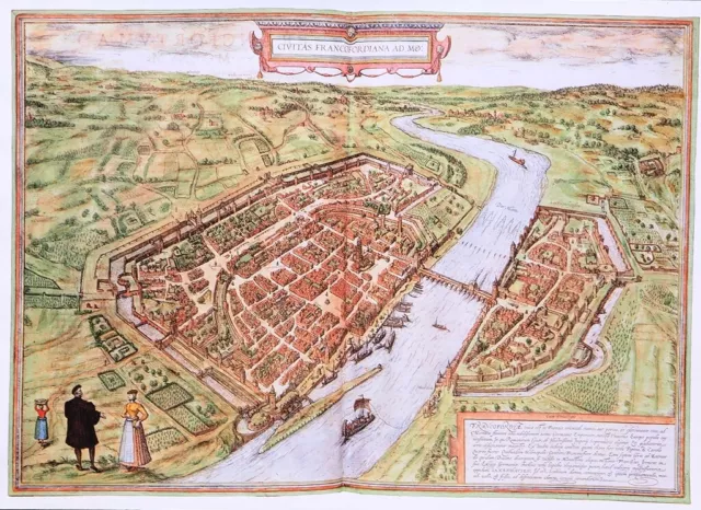 REPRODUCTION 13.75" x 10" MAP PRINT OF AN ANTIQUE 1572  MAP OF FRANKFURT GERMANY