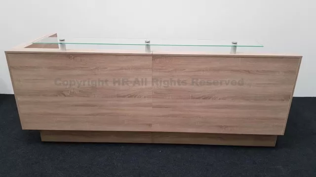 Reception desk Washed Oak  glass Shelf  2400mm/800mm/850h  3 Drawer with Locks