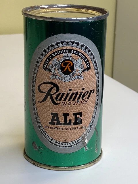 RAINIER OLD STOCK ALE  Flat Top Beer CAN, Sick’s Seattle WA  EMPTY