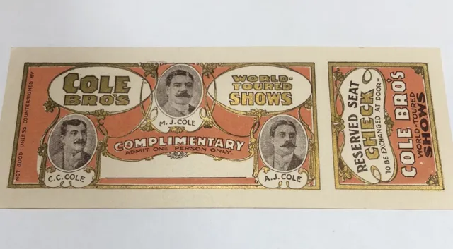 Very Scarce Unused Cole Brothers Circus Ticket Gold Trimmed Orange Printing