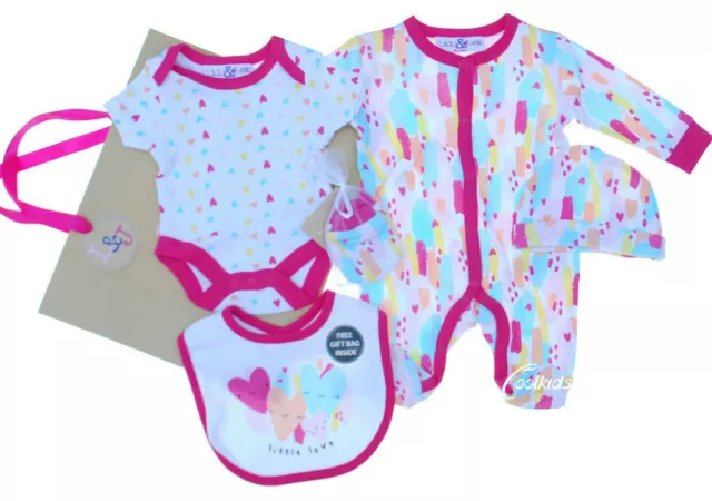 Baby Girls  6 Piece Gift Set,Pink & White cotton Outfit,Newborn - 6 months