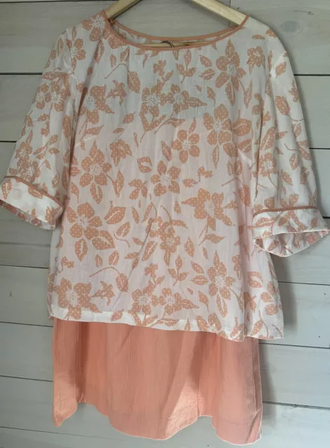 Vintage Handmade Two Piece Skirt Set Peach Floral Size X-Large 80's 90's