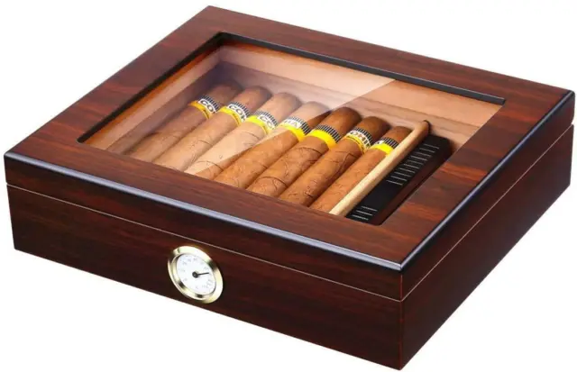 Handmade Cigar Humidor Cedar 25 Cigar Desktop Box with Humidifier and Hygrometer 2