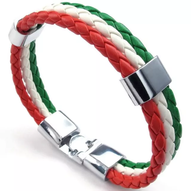 4X(Jewelry bracelet, Italian flag bangle, leather alloy, for men's women, green