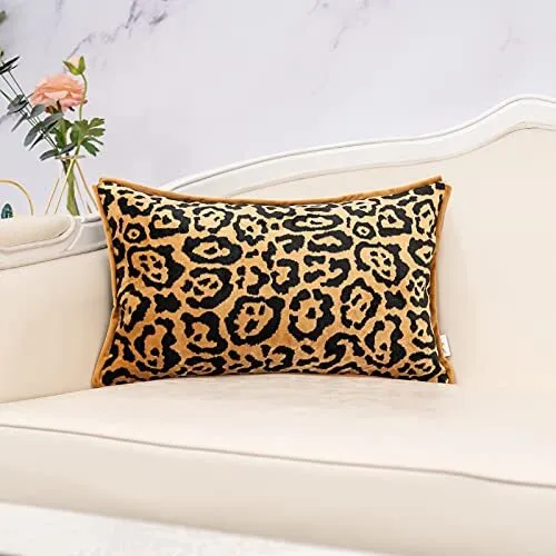 Leopard Velvet Lumbar Throw Pillow Cover Black and Gold 12 x 20 Gold Leopard