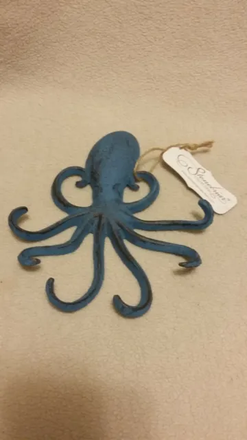 Cast Iron, Light Blue, Octopus Wall Hook, From Stonebriar Collection-Tag