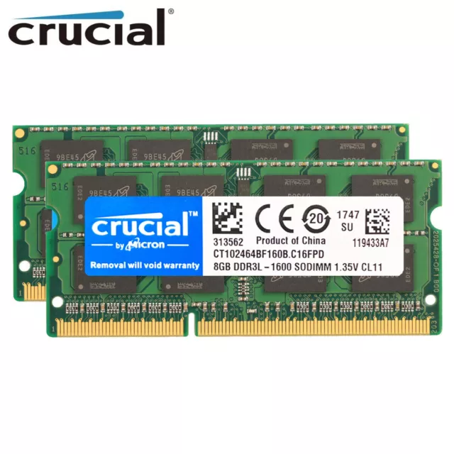 Crucial 8GB DDR3L 1600MHz 204-Pin Sodimm memory LAPTOP RAM PC3L-12800 LOT DDR3L