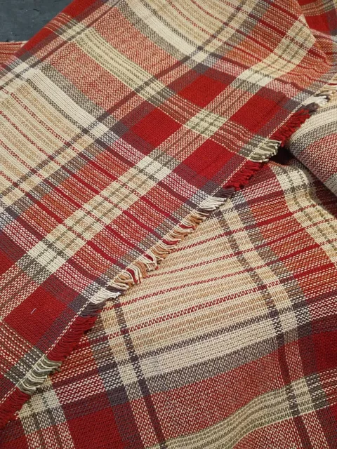 54" Woven Tartan Red Tan Brn Plaid Commercial Upholstery Fabric NEW By the Yard