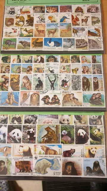 200 Briefmarken Bären Affen Tiere  verschiedene Länder  gestempelt