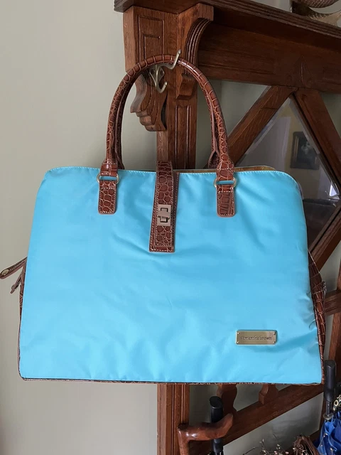 SAMANTHA BROWN Large Turquoise & Brown Croc Travel Tote Bag - TONS Of Pockets!