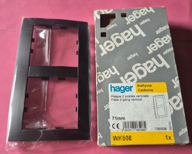 Plaque Hager Kallysta WKN808 - Double Interrupteur Blanc Neige - Vertical - V.71mm