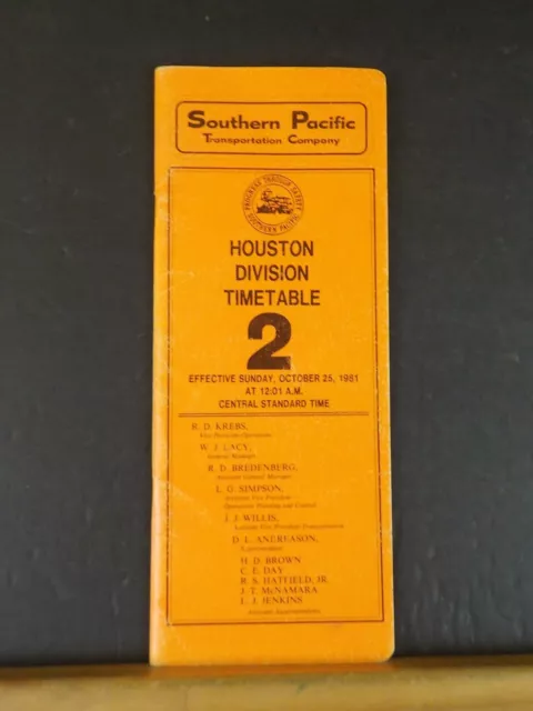 Southern Pacific Employee Timetable #2 Houston Division 1981 SP