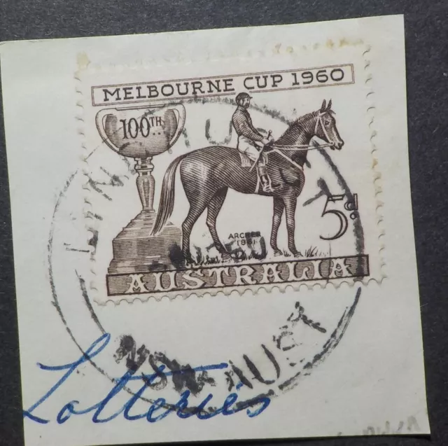1960 Lyndhurst.NSW.CDS Postmark on piece.5d Melbourne Cup(LotE424p)