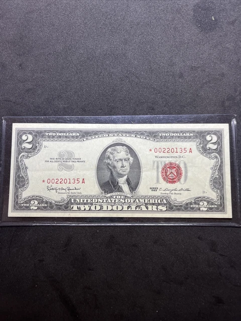 1963 $2 Two Dollar Bill Red Seal Circulated Star Note *00220135A