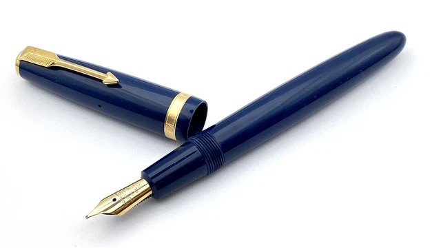 VINTAGE PARKER STANDARD Duofold Fountain Pen In Blue 14K Medium Nib ...