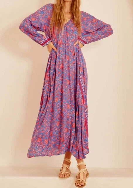 Natalie Martin Vestido Fiore Maxi Talla S RU 8 10 & 12 100% Rayón - Bloom Print